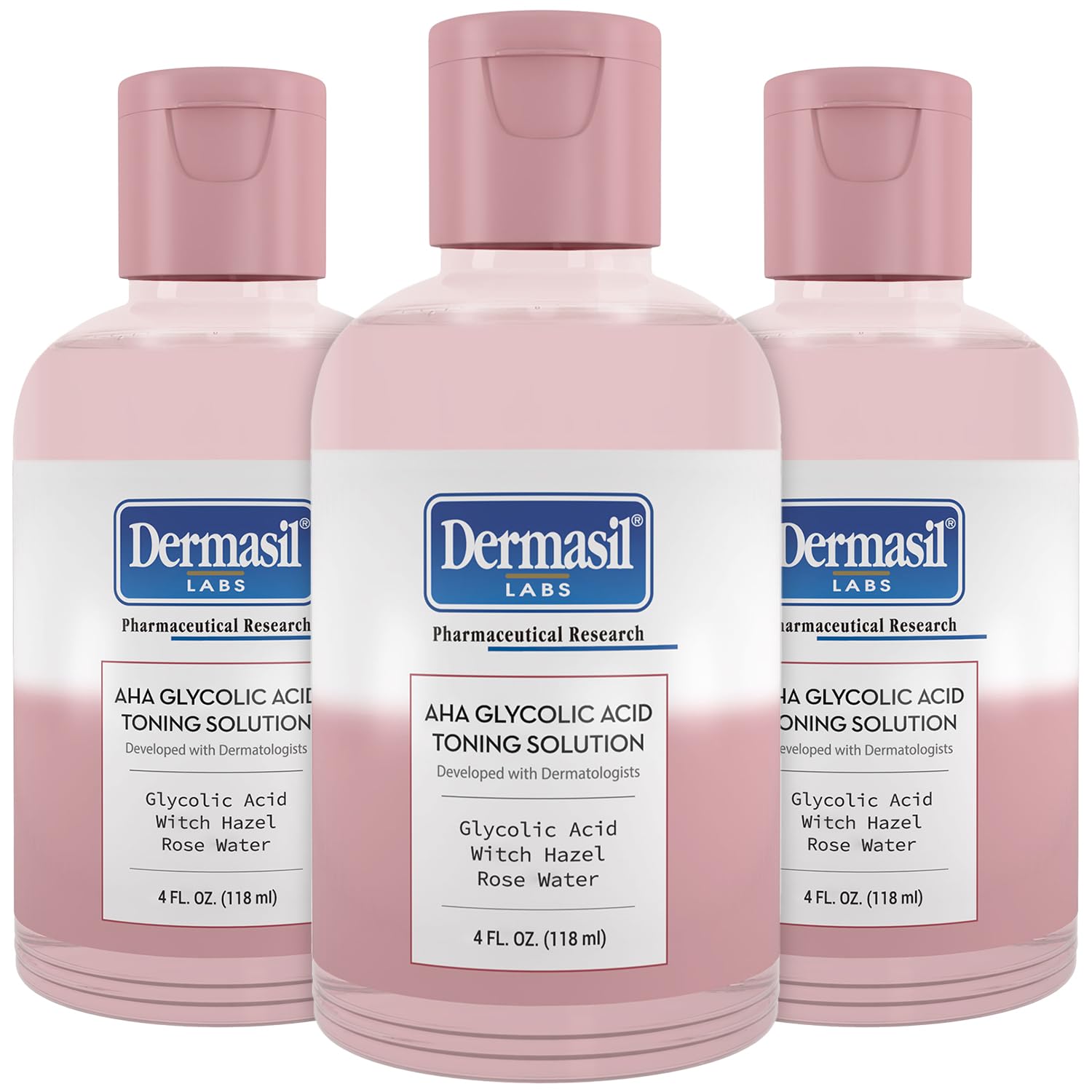 Dermasil tonico AHA glicolico 4oz, botella en primer plano para exfoliación suave