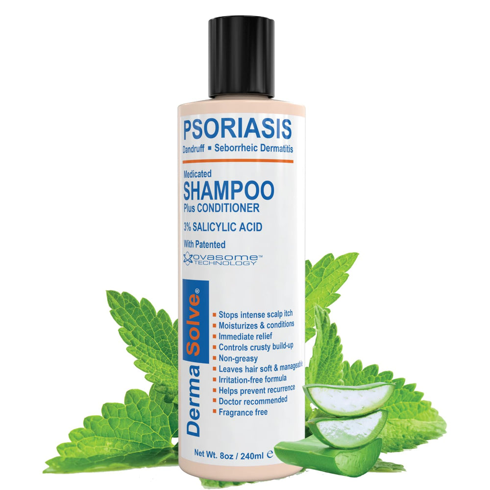 Dermasolve Champú psoriasis-dermatitis etiqueta naranja: cuidado suave para cuero cabelludo sensible.