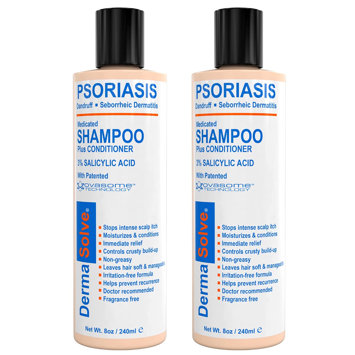 Dermasolve shampoing psoriasis, flacon 2x8oz, soin cuir chevelu apaisant.