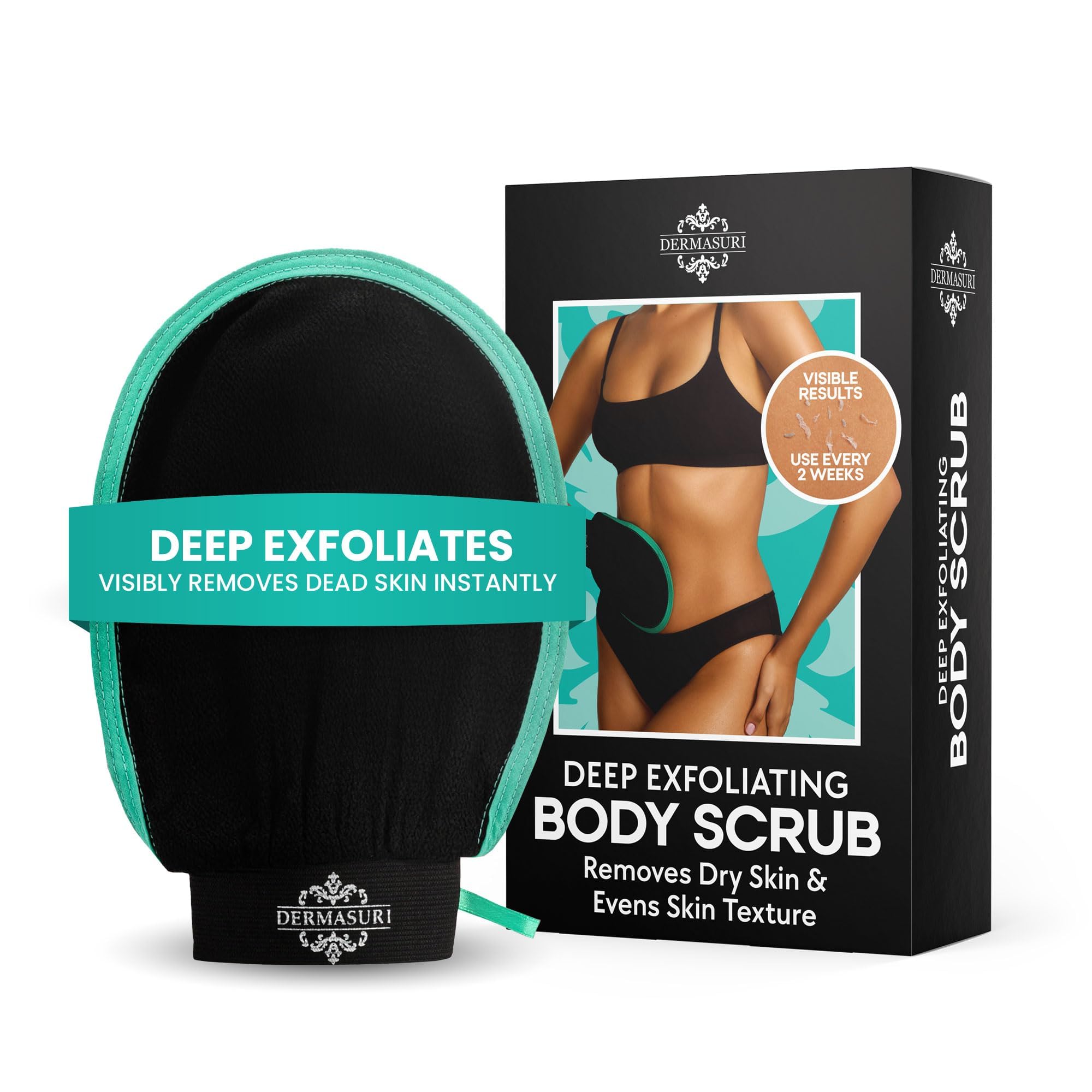 Dermasuri guante exfoliante para ducha, exfoliación profunda para piel suave.