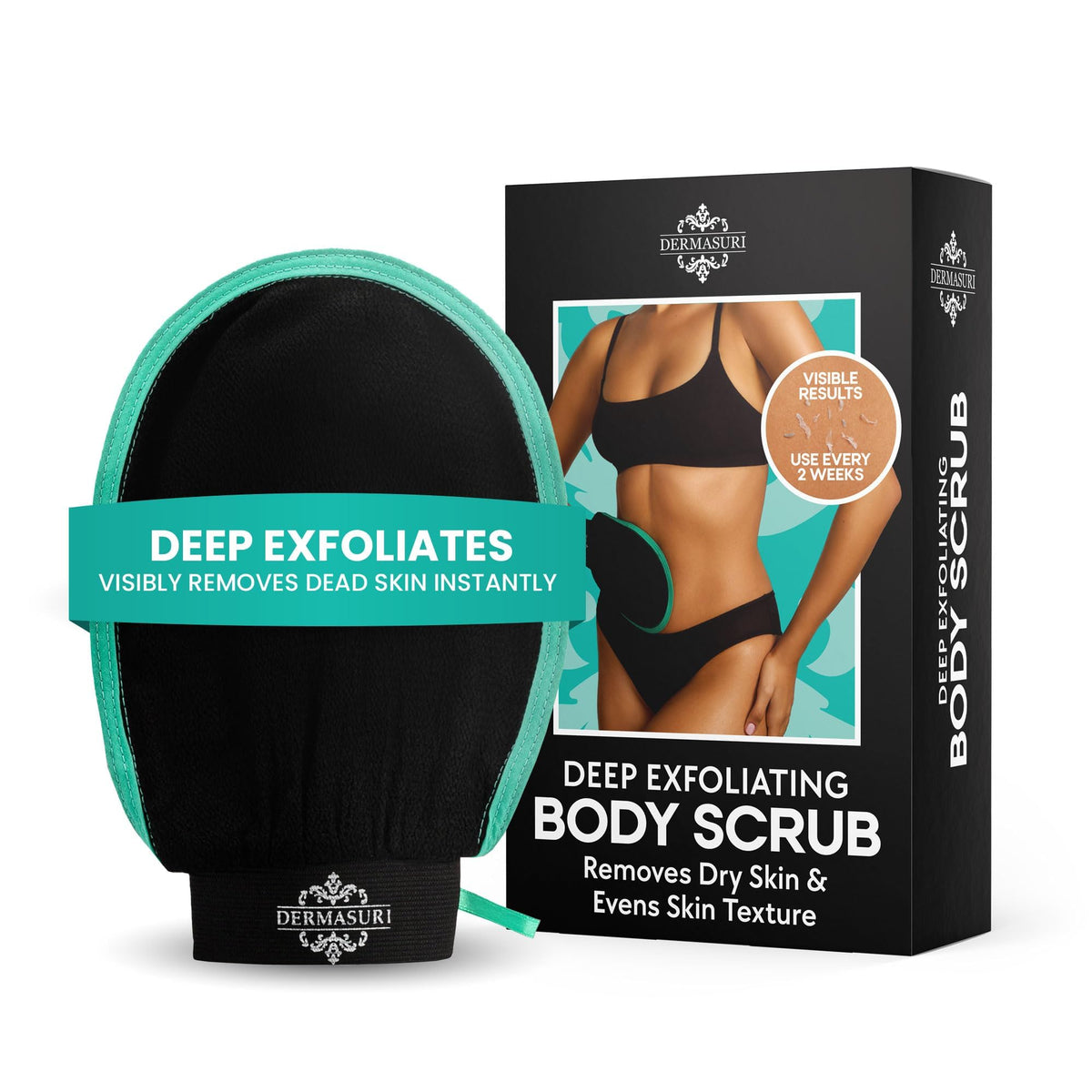Dermasuri guante exfoliante para ducha, exfoliación profunda para piel suave.