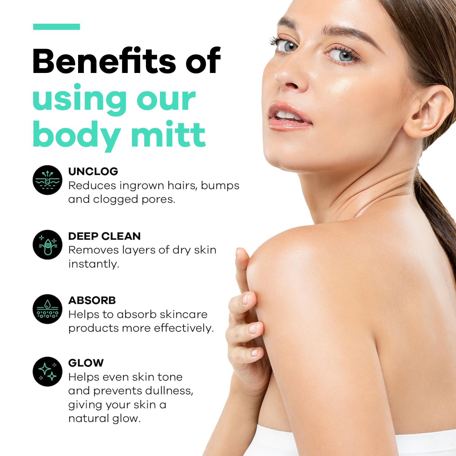 Guante exfoliante Dermasuri teal, duradero y de fácil secado tras cada uso.