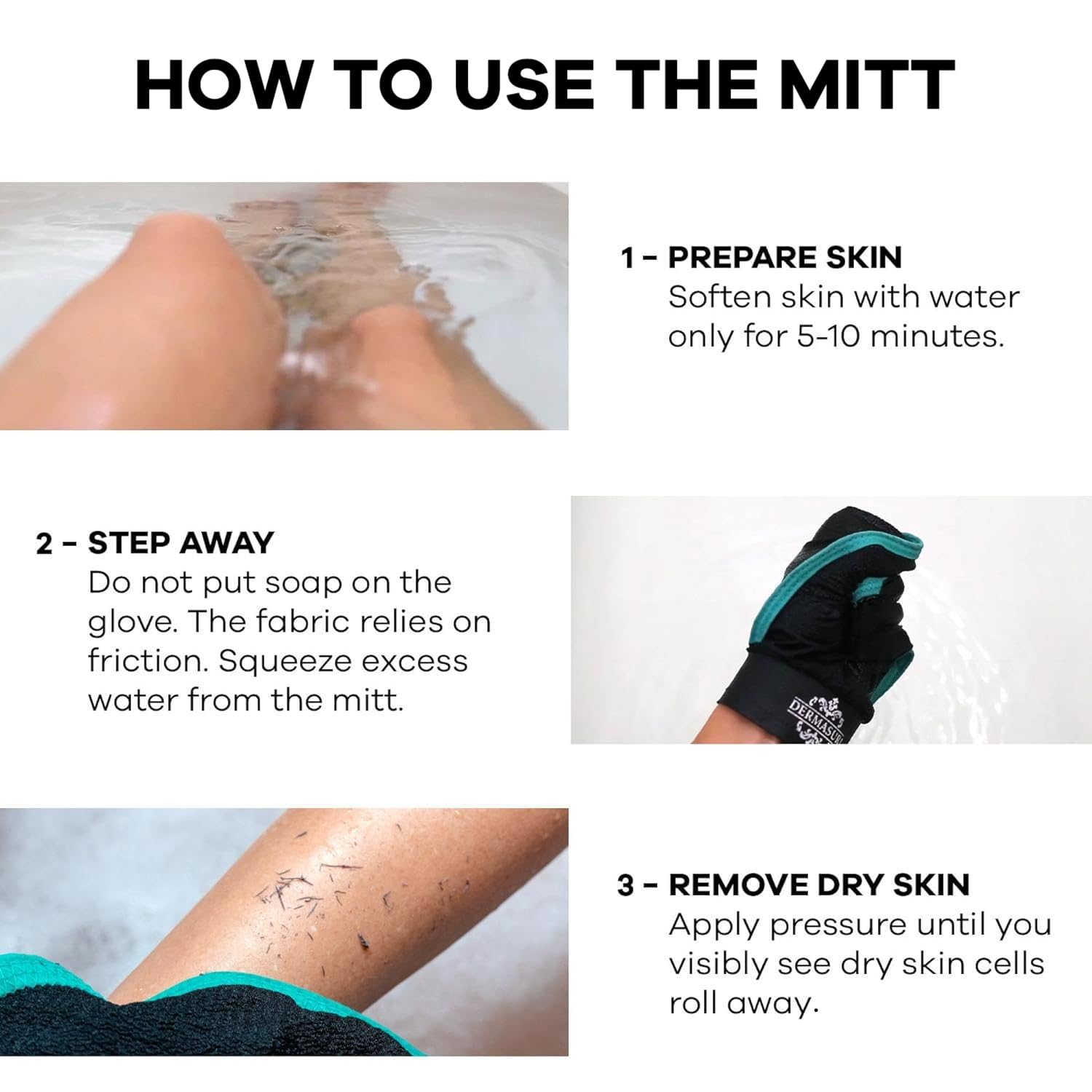 Dermasuri guante exfoliante teal, uso en ducha para sesiones de cuidado diario.