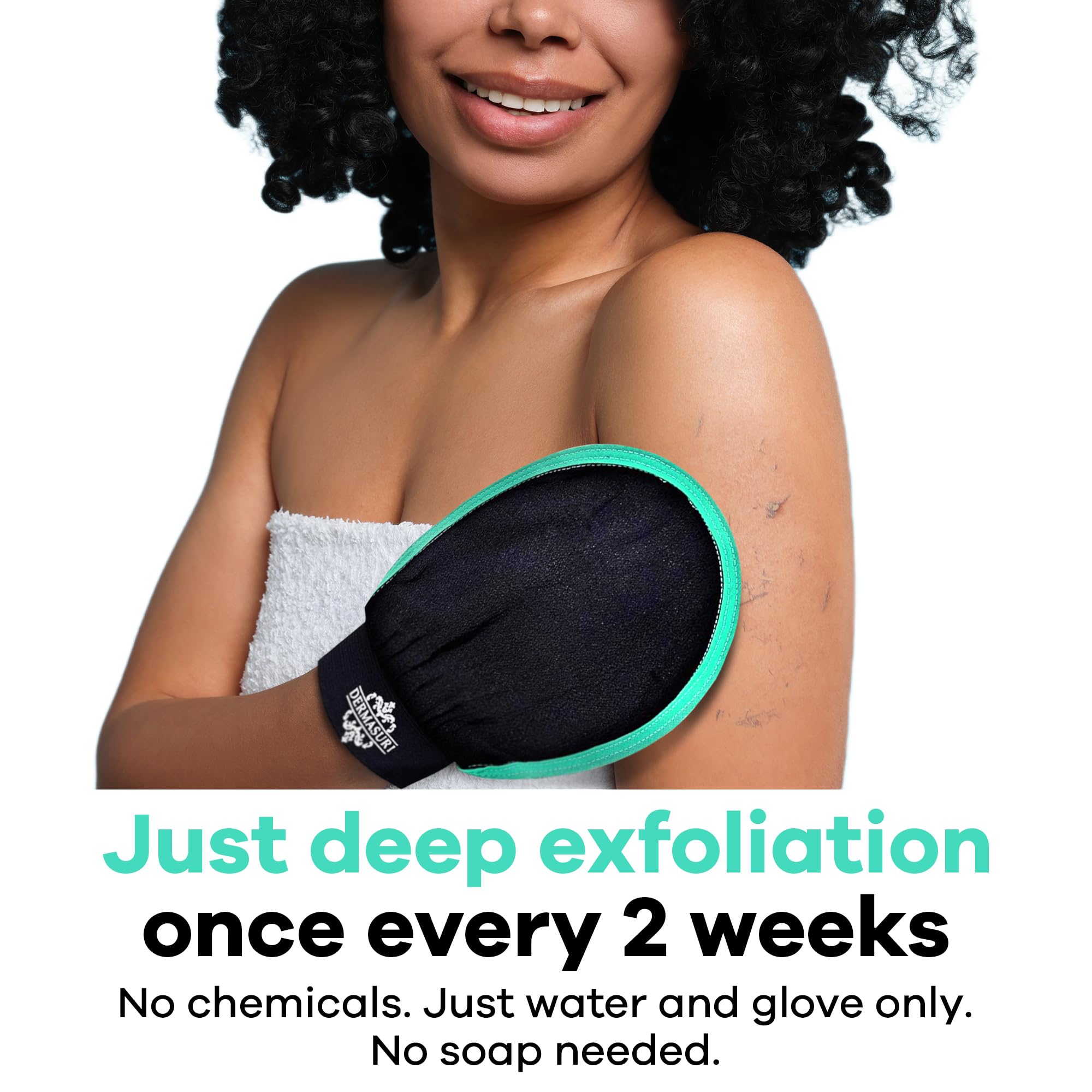 Dermasuri guante exfoliante teal, cómodo para hombres y mujeres durante la ducha.