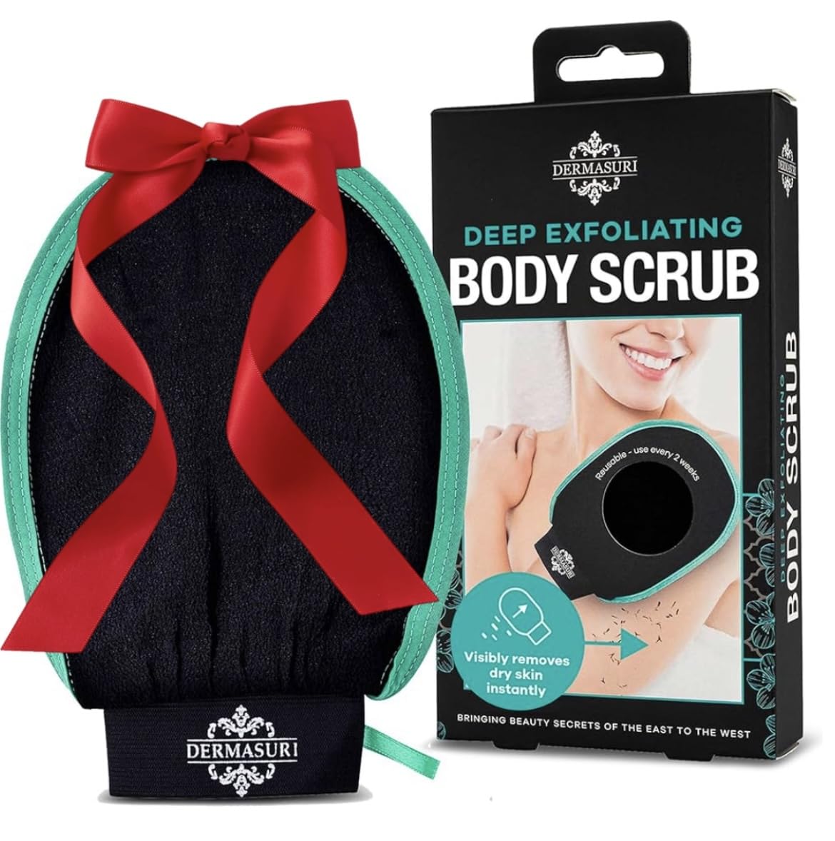 Guante exfoliante Dermasuri teal, regalo práctico para amantes del cuidado corporal.