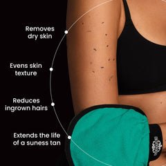 Dermasuri guante exfoliante teal, mejora la textura de la piel con exfoliación suave.