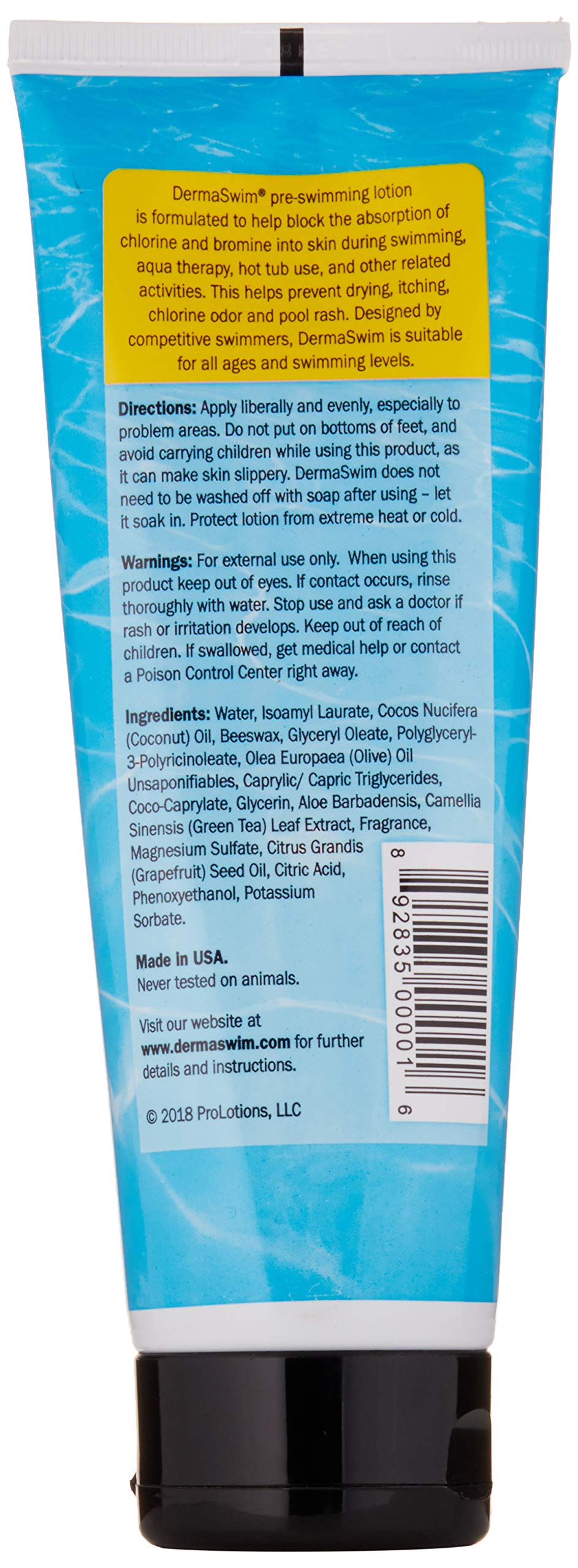 DermaSwim loción pre-nado textura suave crea una capa protectora ligera.