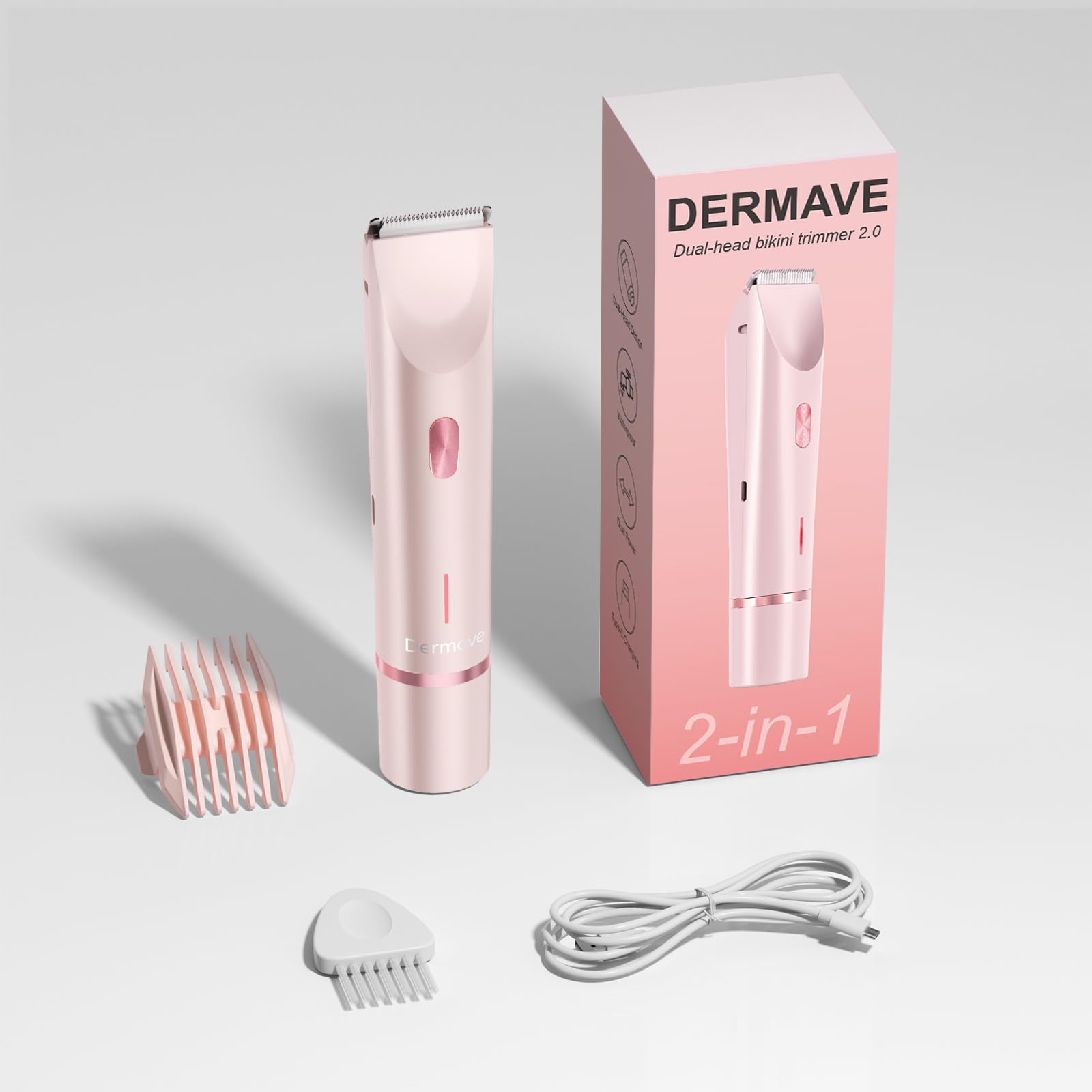 Dermave Bikini Trimmer carga USB-C para recargas rápidas en casa.