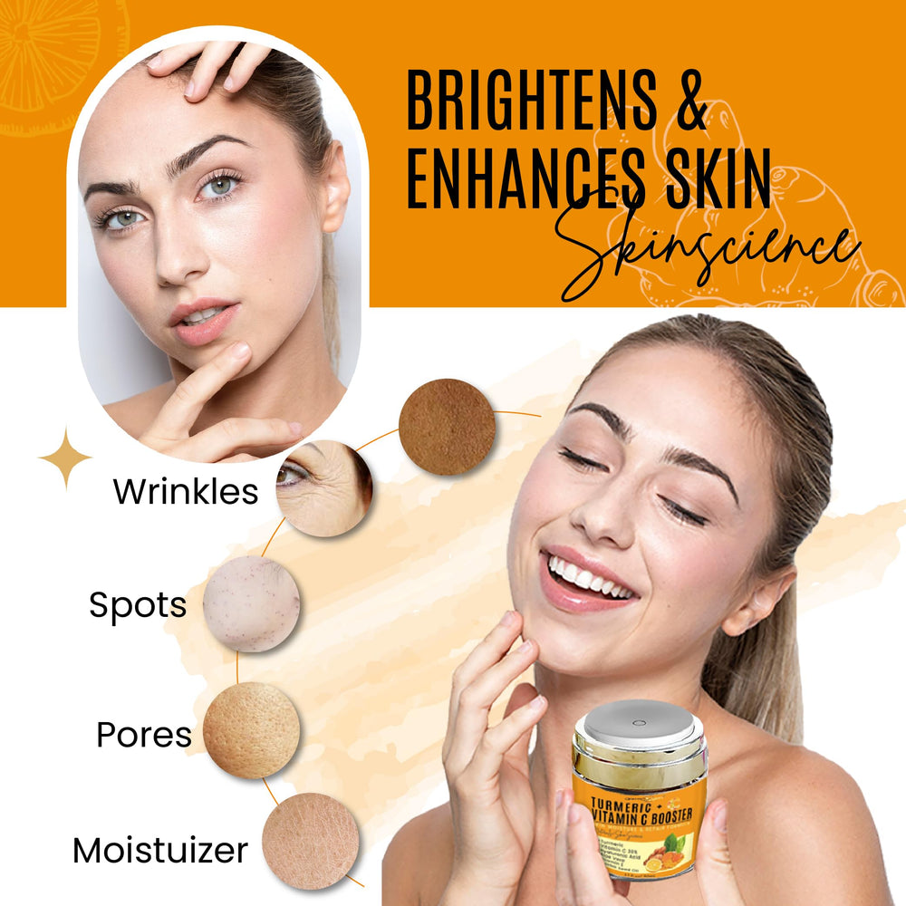 DERMAXGEN crema facial curcuma vitamina C, envase compacto, hidratación de larga duración.