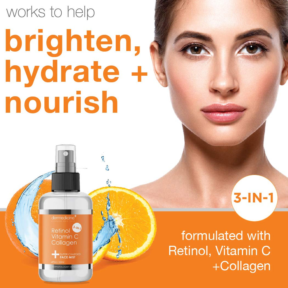 Dermedicine bruma hidratante para cara, cuello y pecho, revitaliza la piel.