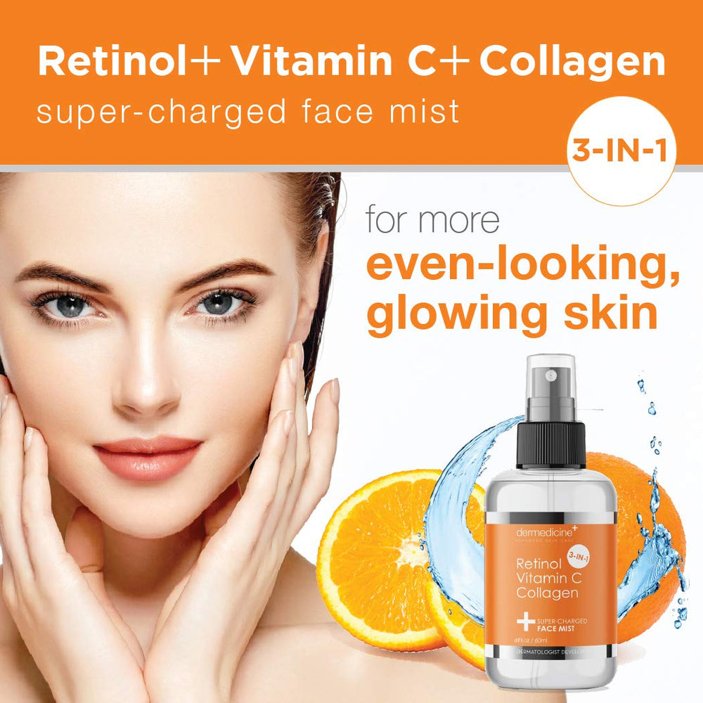 Dermedicine spray tonificador con vitamina C para un brillo natural.