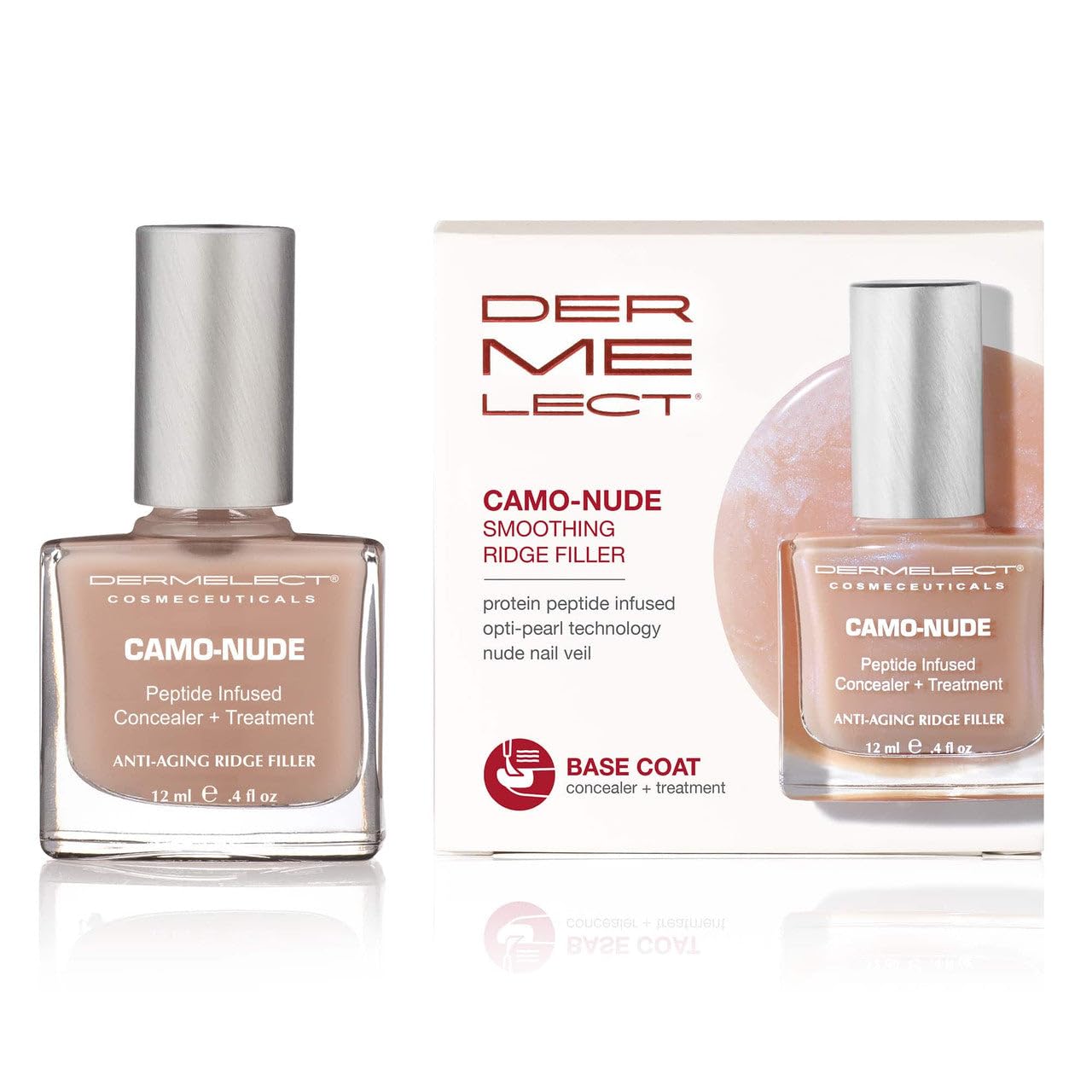 Dermelect Camo-Nude base-unas: capa suave que ilumina y corrige imperfecciones.