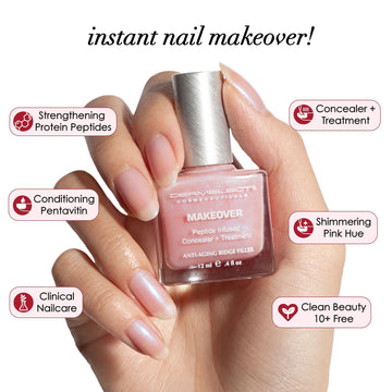 Dermelect Makeover Ridge Filler base coat shimmering pink camouflages ridges and imperfections.