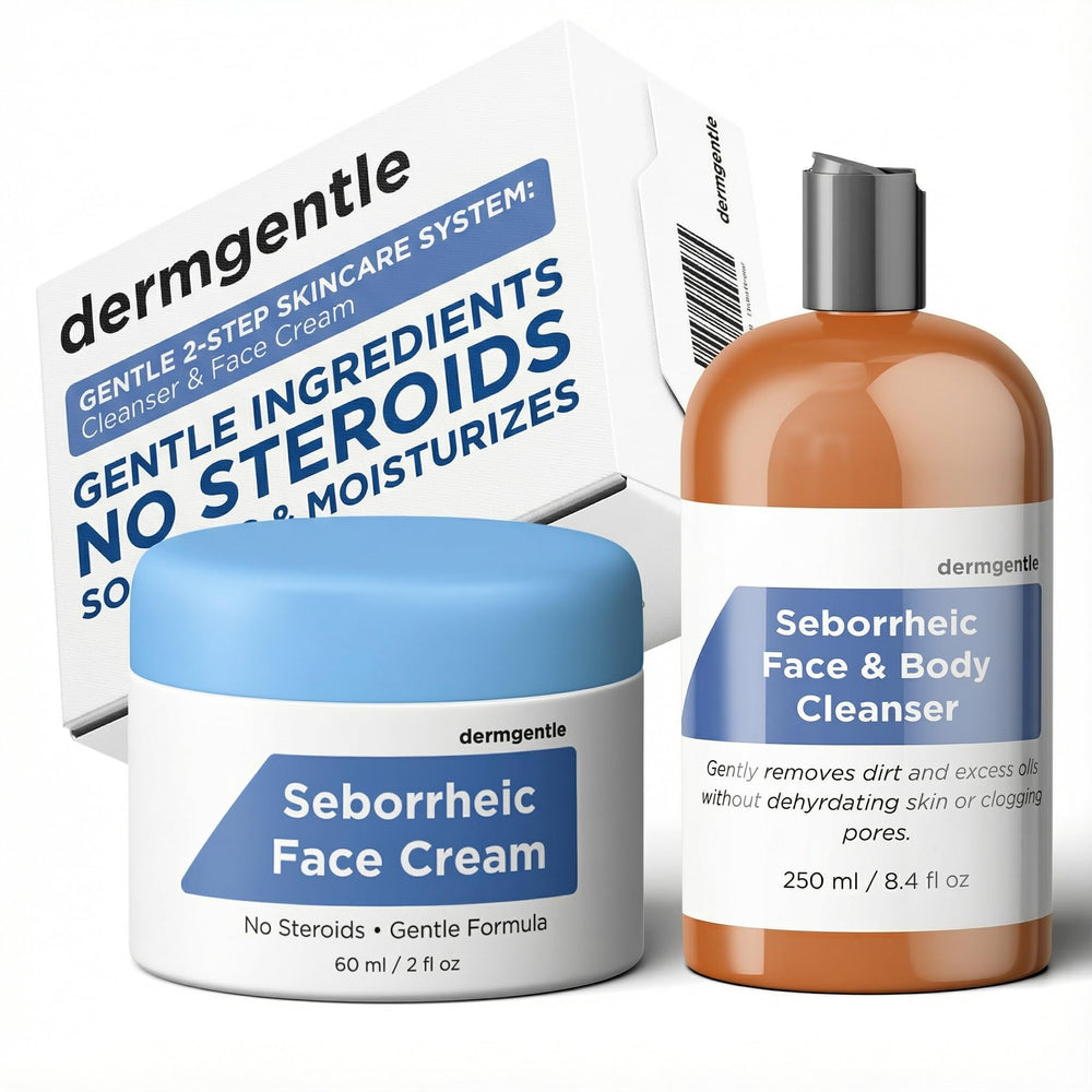 Dermgentle crema facial en bote, hidratación suave para piel sensible.