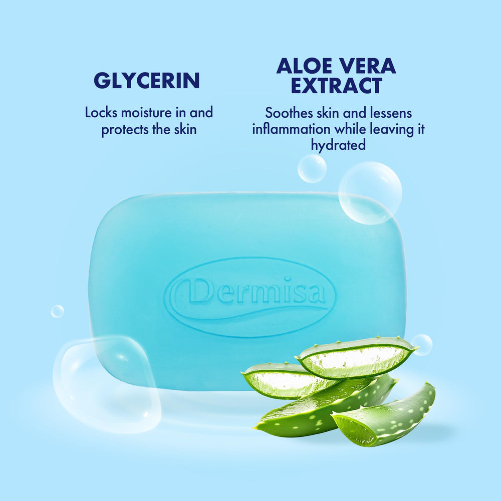 Dermisa barra glicerina aloe vera, genera espuma suave para limpieza delicada.