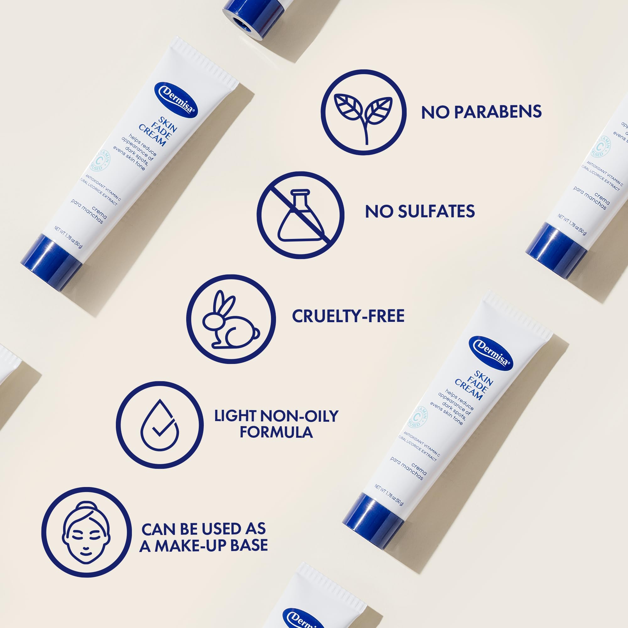 Uso diario con Dermisa Skin Fade Cream para tono más suave con el tiempo.