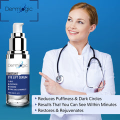 Dermlogic rapid eye cream application close-up shows immediate tightening