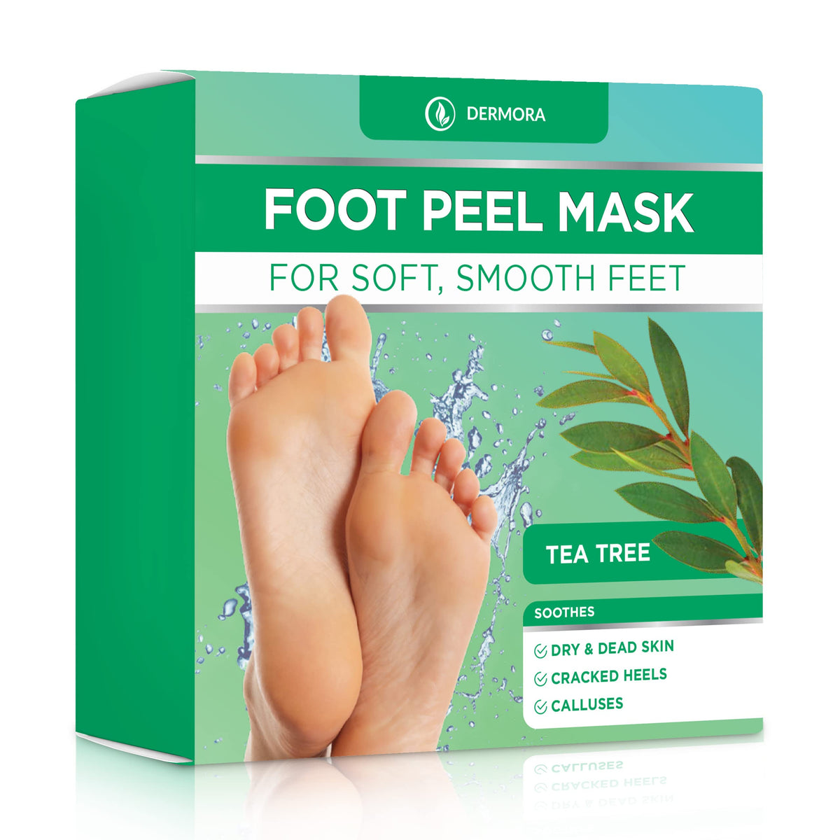 DERMORA mascarilla exfoliante de pies: empaque visible para compra en casa