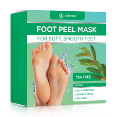 DERMORA mascarilla exfoliante de pies: empaque visible para compra en casa