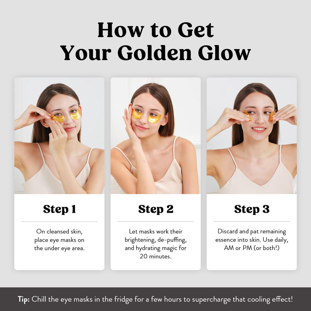 DERMORA Golden Glow uso diario, parches reutilizables para cuidado ocular.