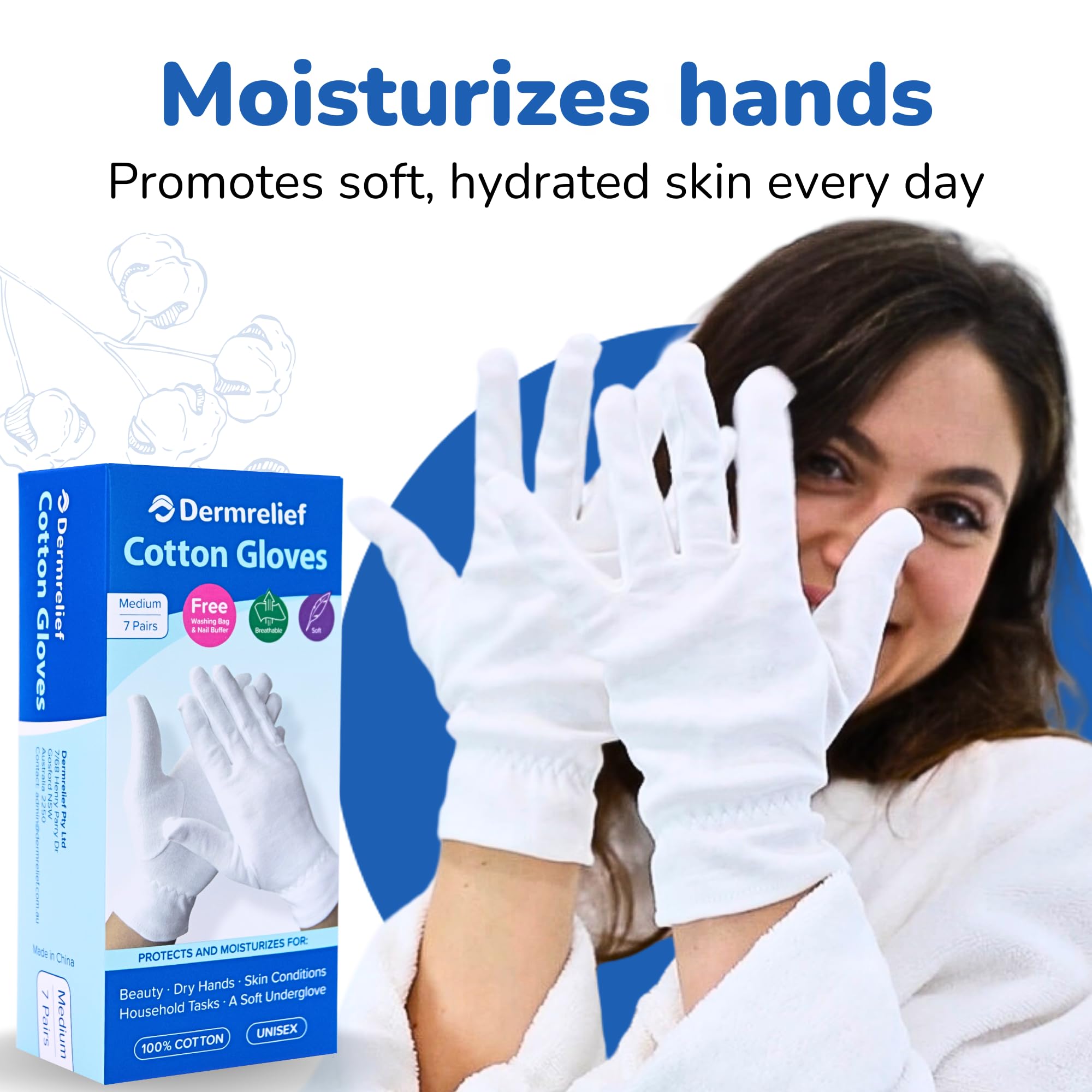 Dermrelief guantes de algodón, 100% algodón suave y transpirable