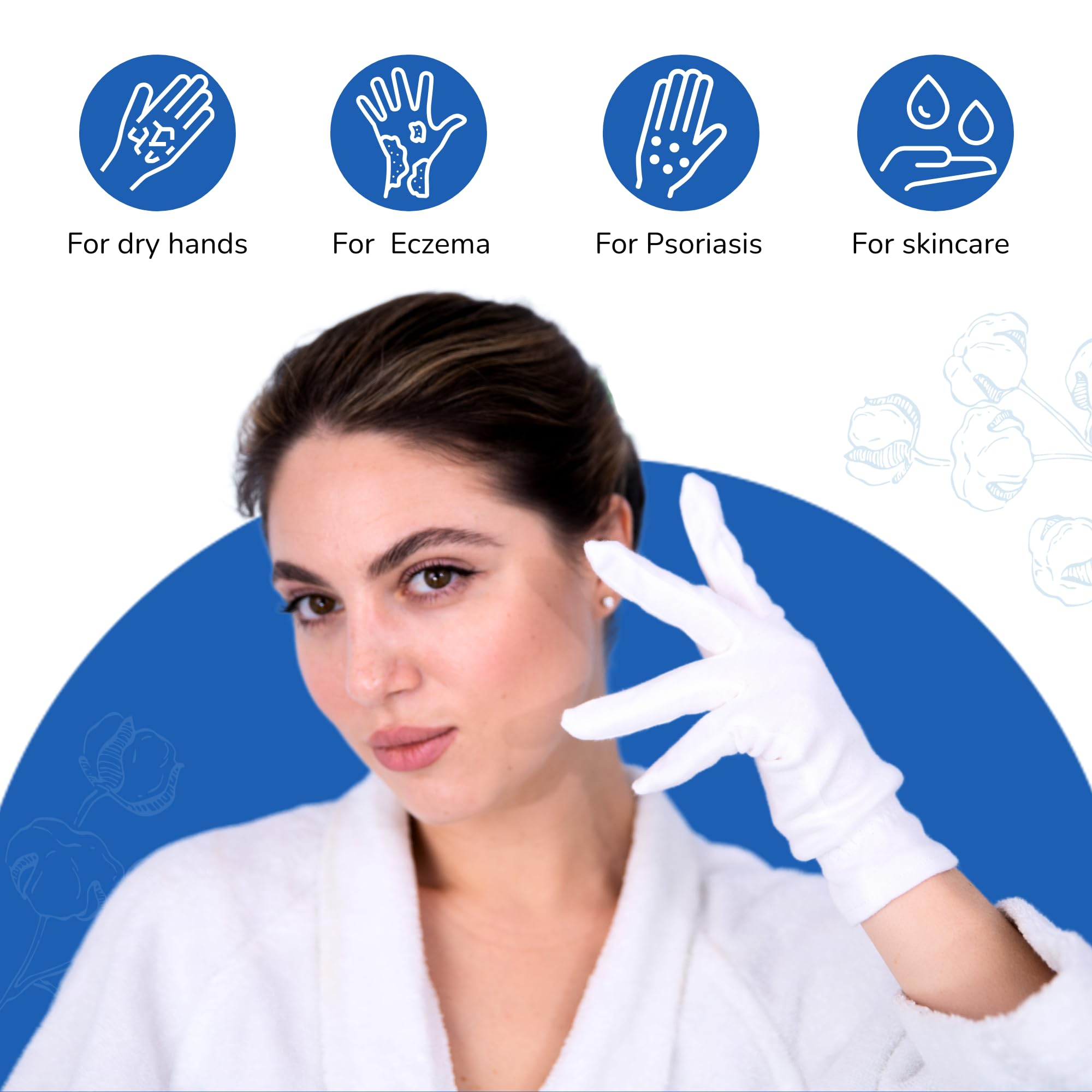Dermrelief guantes de algodón, guía de tallas para ajuste correcto