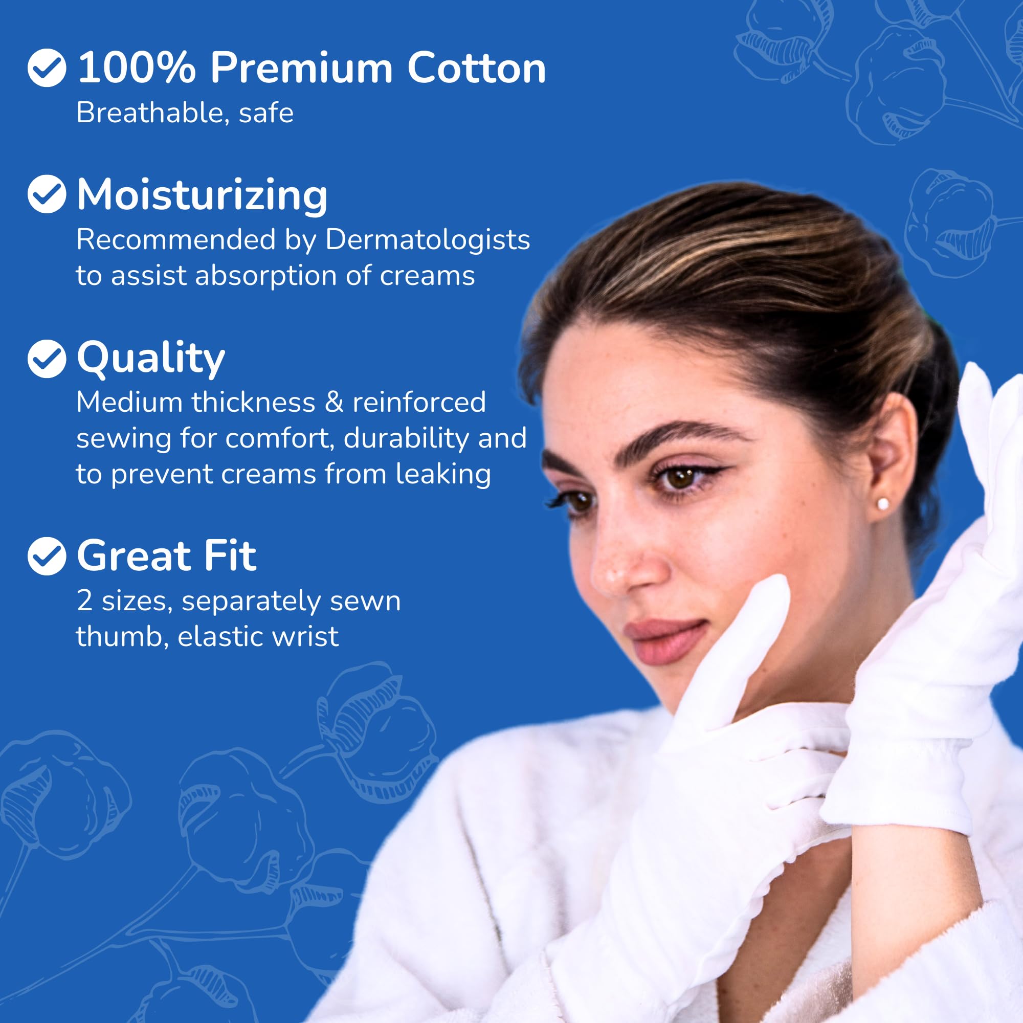 Dermrelief guantes de algodón, ajuste cómodo con dedo pulgar separado