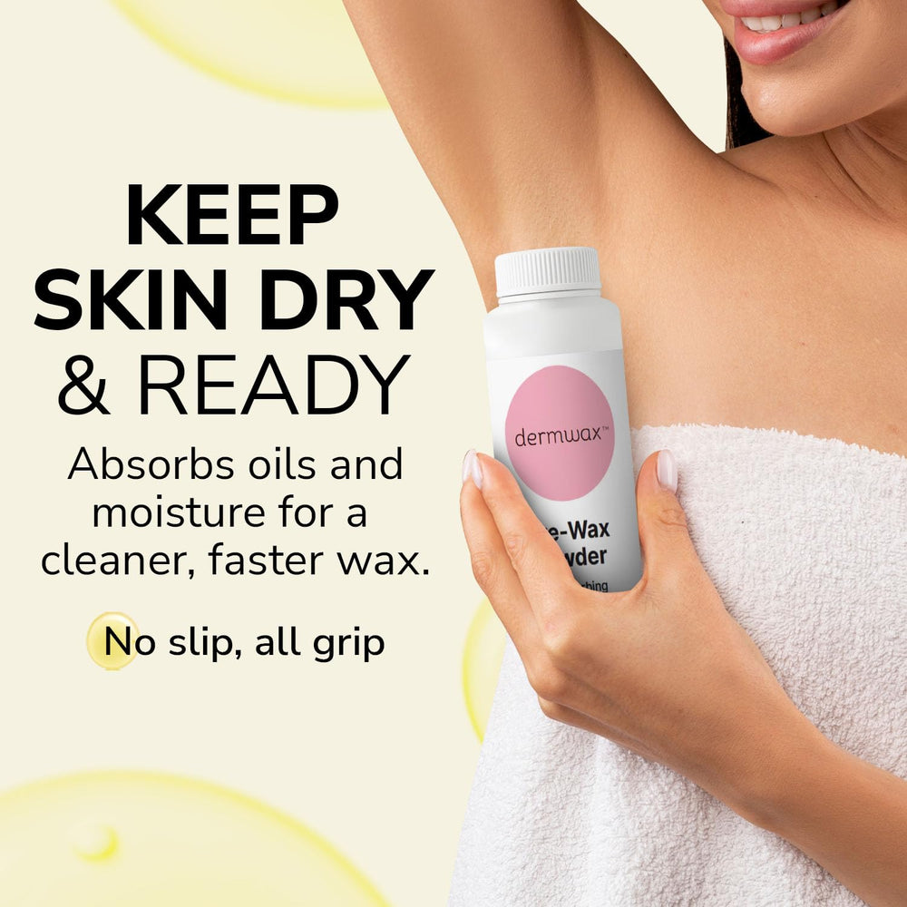 Dermwax polvo preparador sin talco, opción suave para piel sensible.