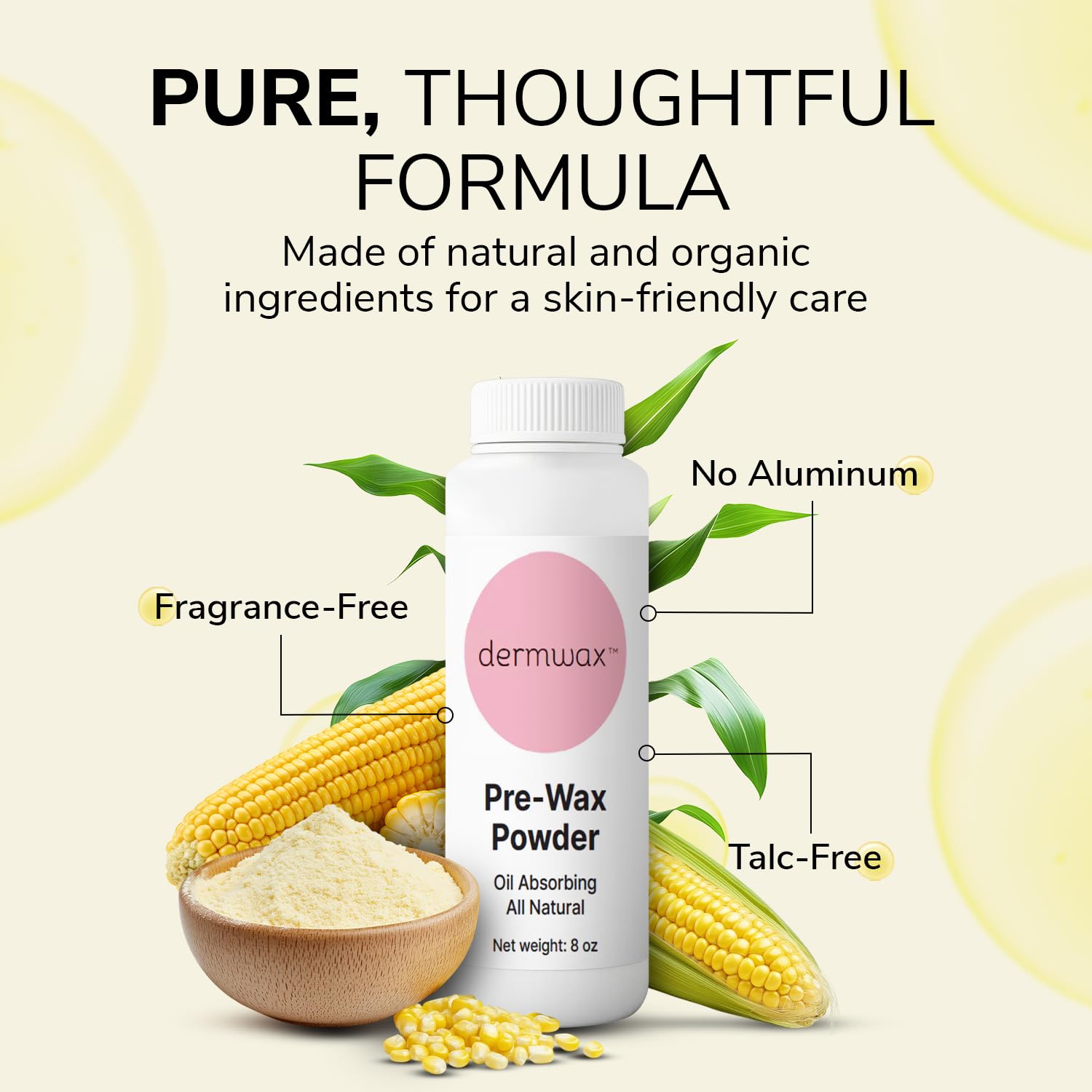 Dermwax polvo preparador sin fragancia, fórmula natural para depilar.