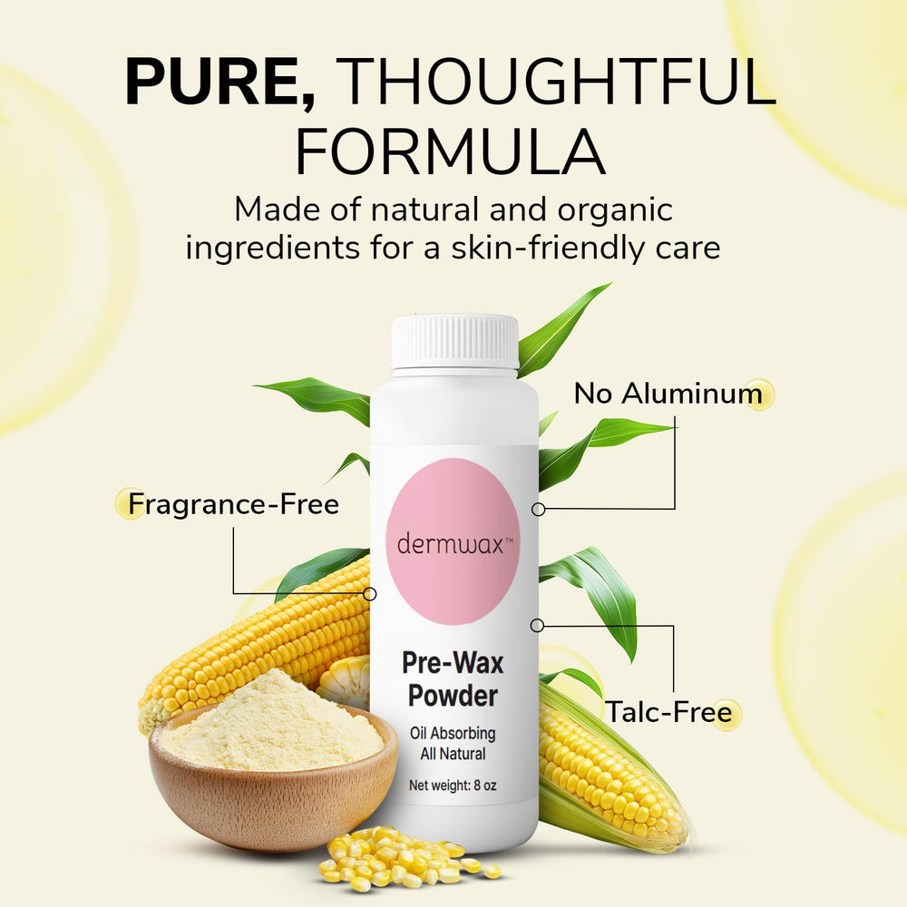 Dermwax polvo preparador sin fragancia, fórmula natural para depilar.