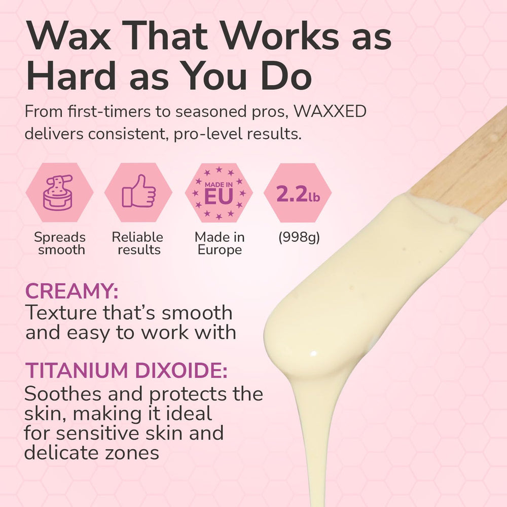Dermwax WAXXED: aplicación cremosa, cobertura uniforme y precisa.