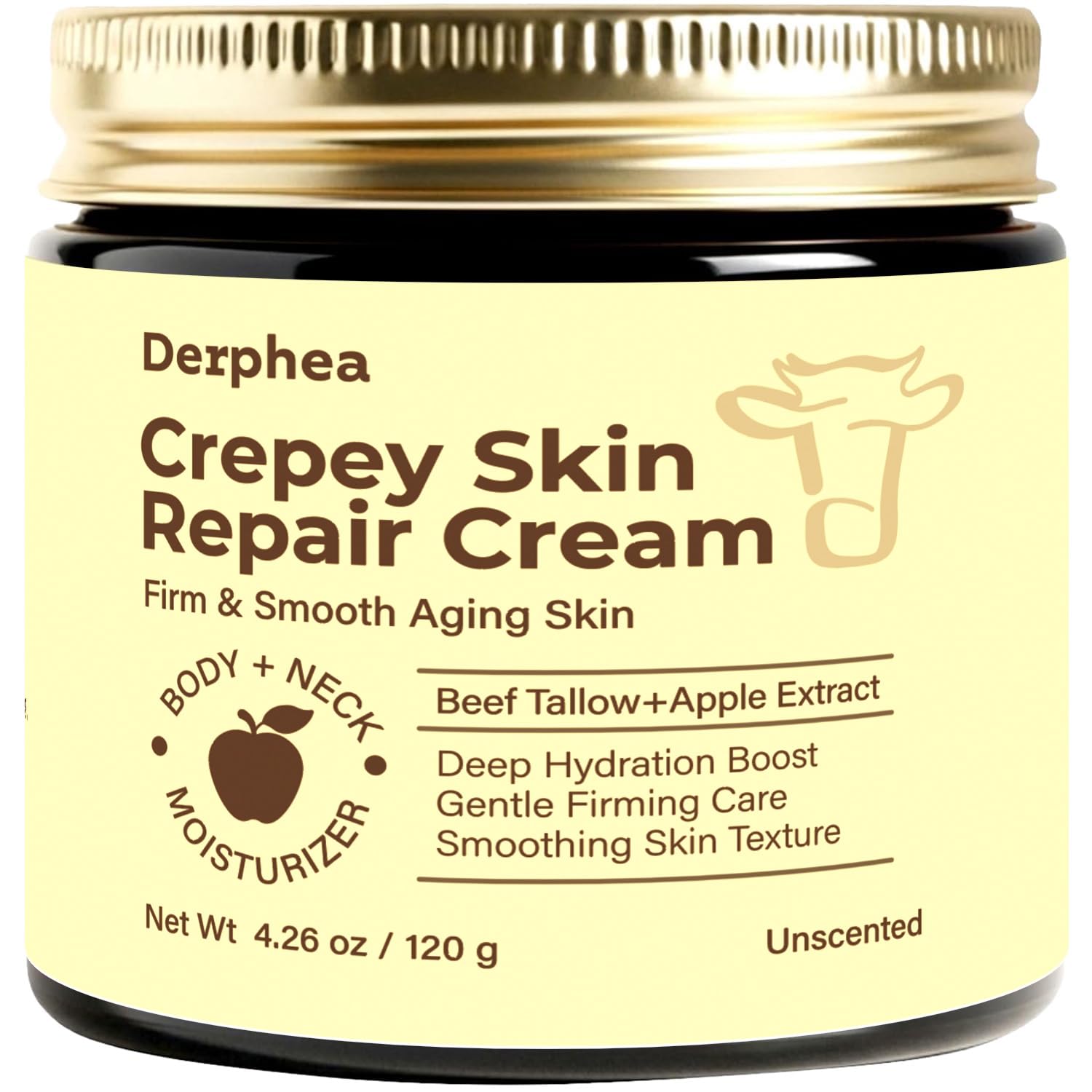 DERPHEA Crepey Skin Repair frasco, hidratación suave para piel delicada.