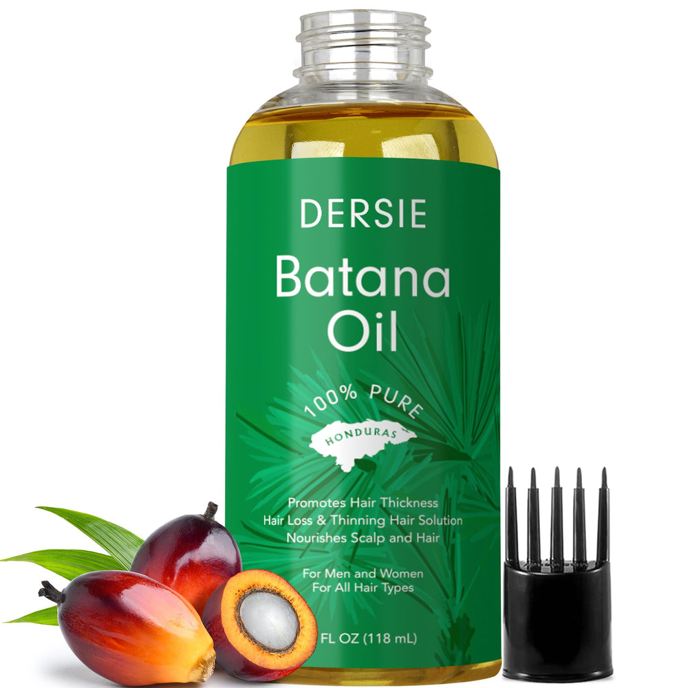Dersie Batana Oil con aplicador de masaje para cuero cabelludo suave y absorción eficiente.