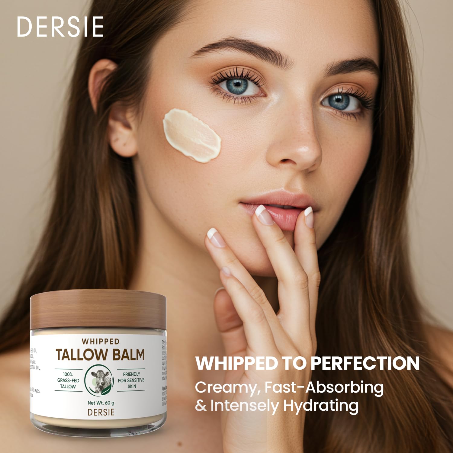 Dersie crema batida de sebo, absorción rápida ideal para rostro y cuerpo.