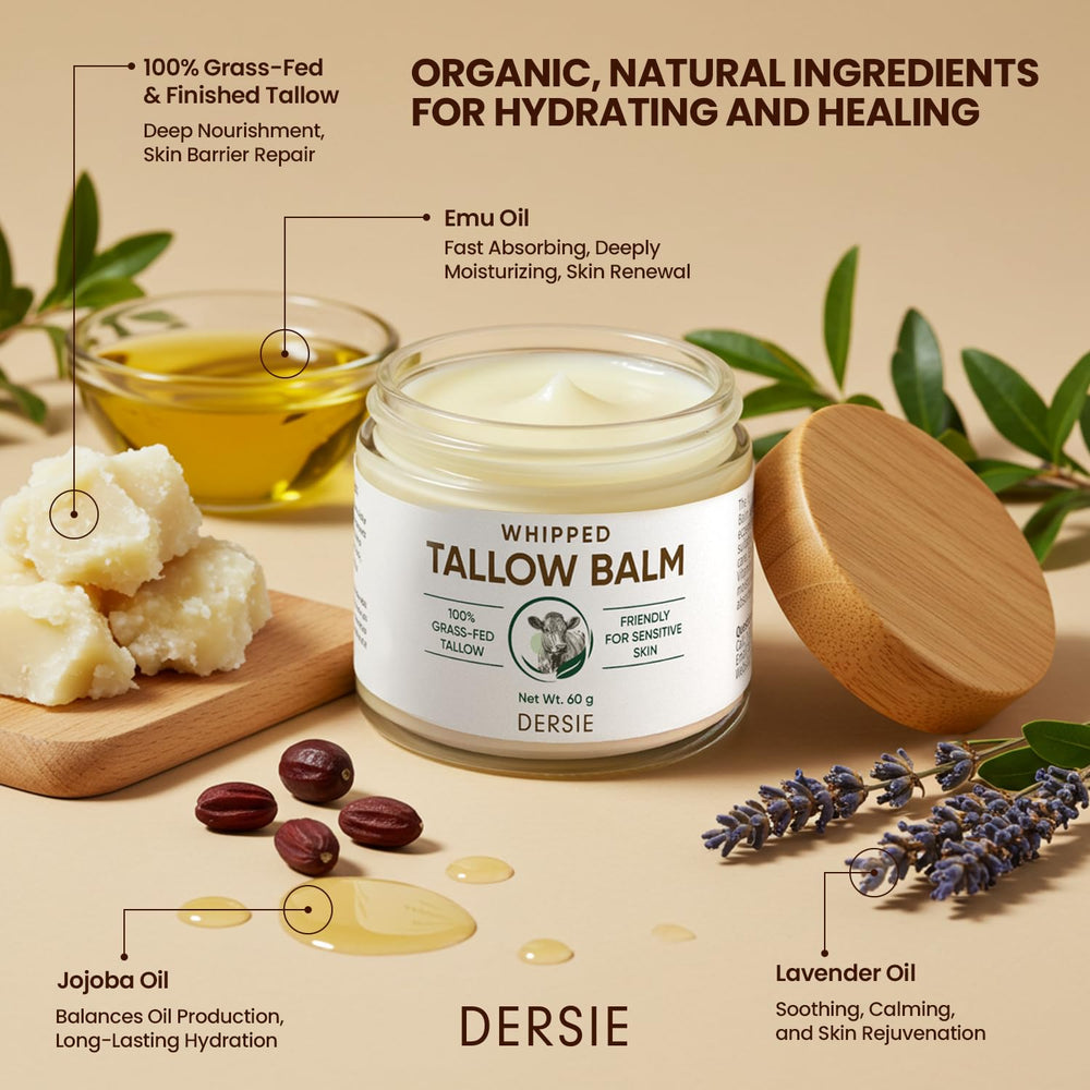 Dersie crema batida de sebo, envasado compacto de 60 g para llevar.