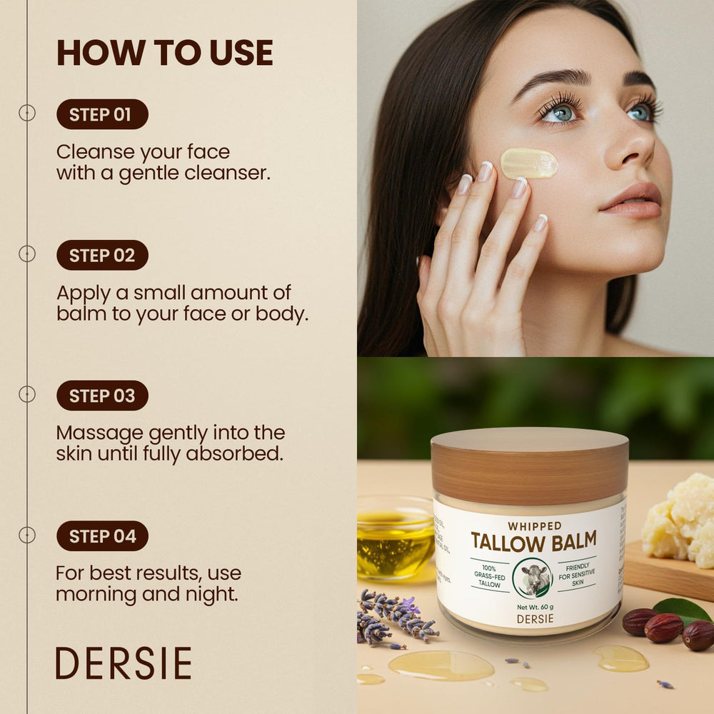 Dersie crema batida de sebo, ingredientes naturales de vaca alimentada con pasto.