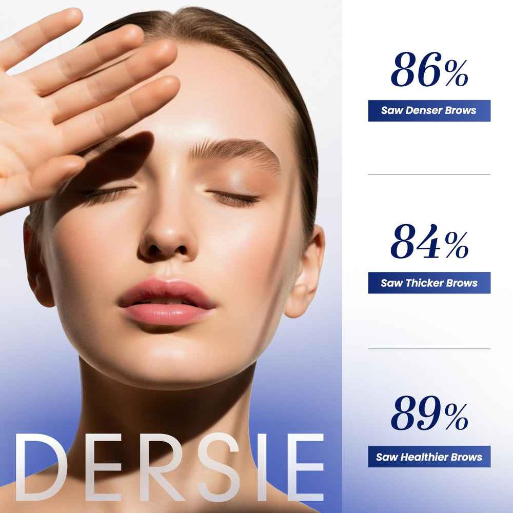 Paquete de Dersie Serum para cejas con diseño de caja y producto.