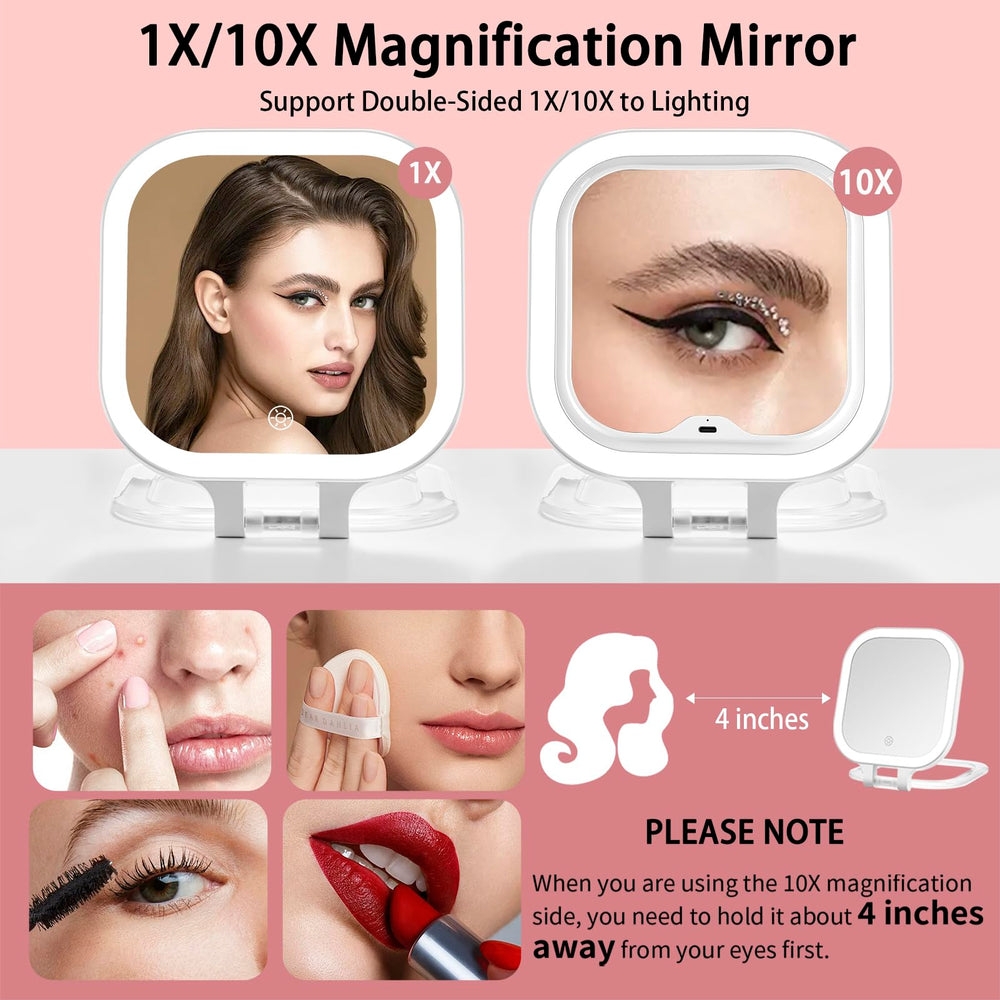 DESCHEN espejo de maquillaje con luz, detalle fino en 10x para cejas.