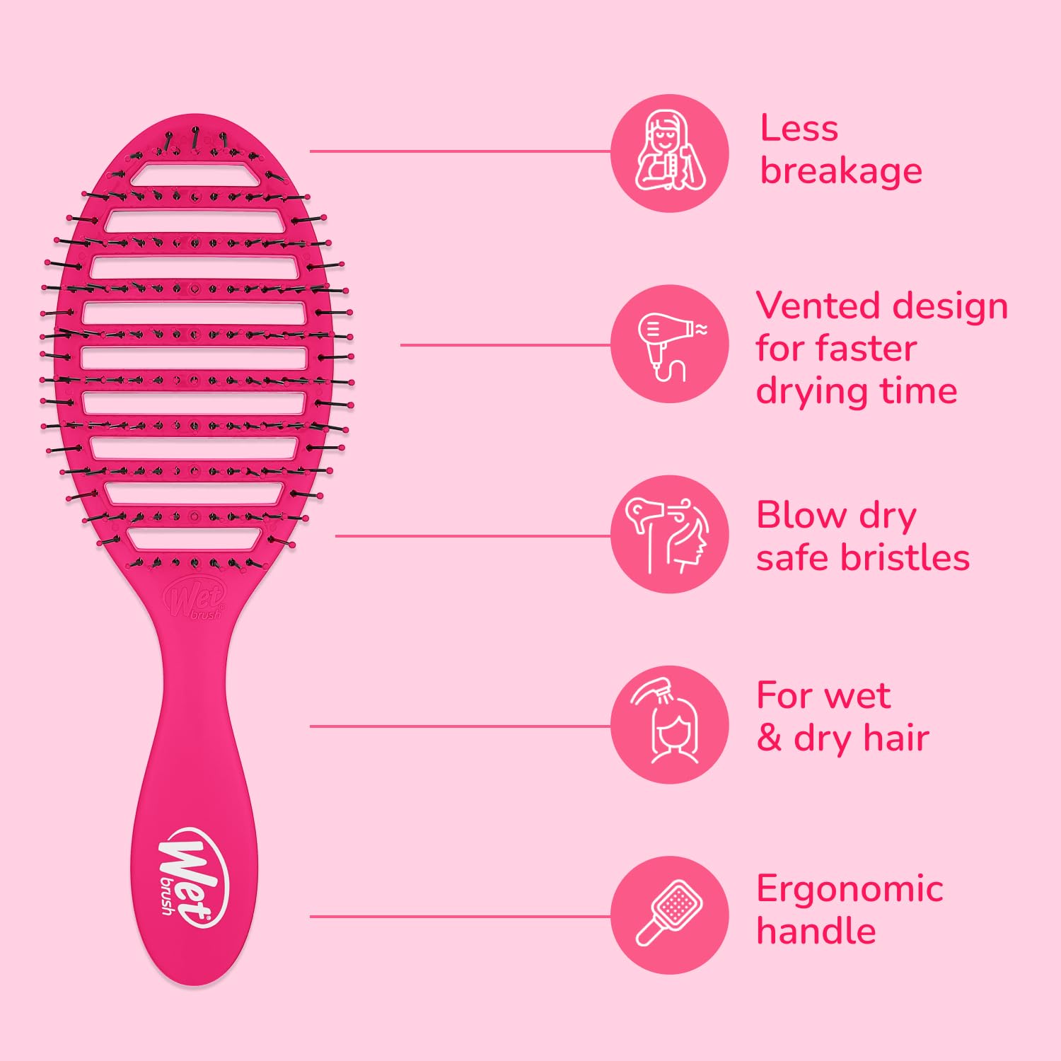 Wet Brush Speed Dry desenredo suave sin dolor, ideal para cabello rizado.