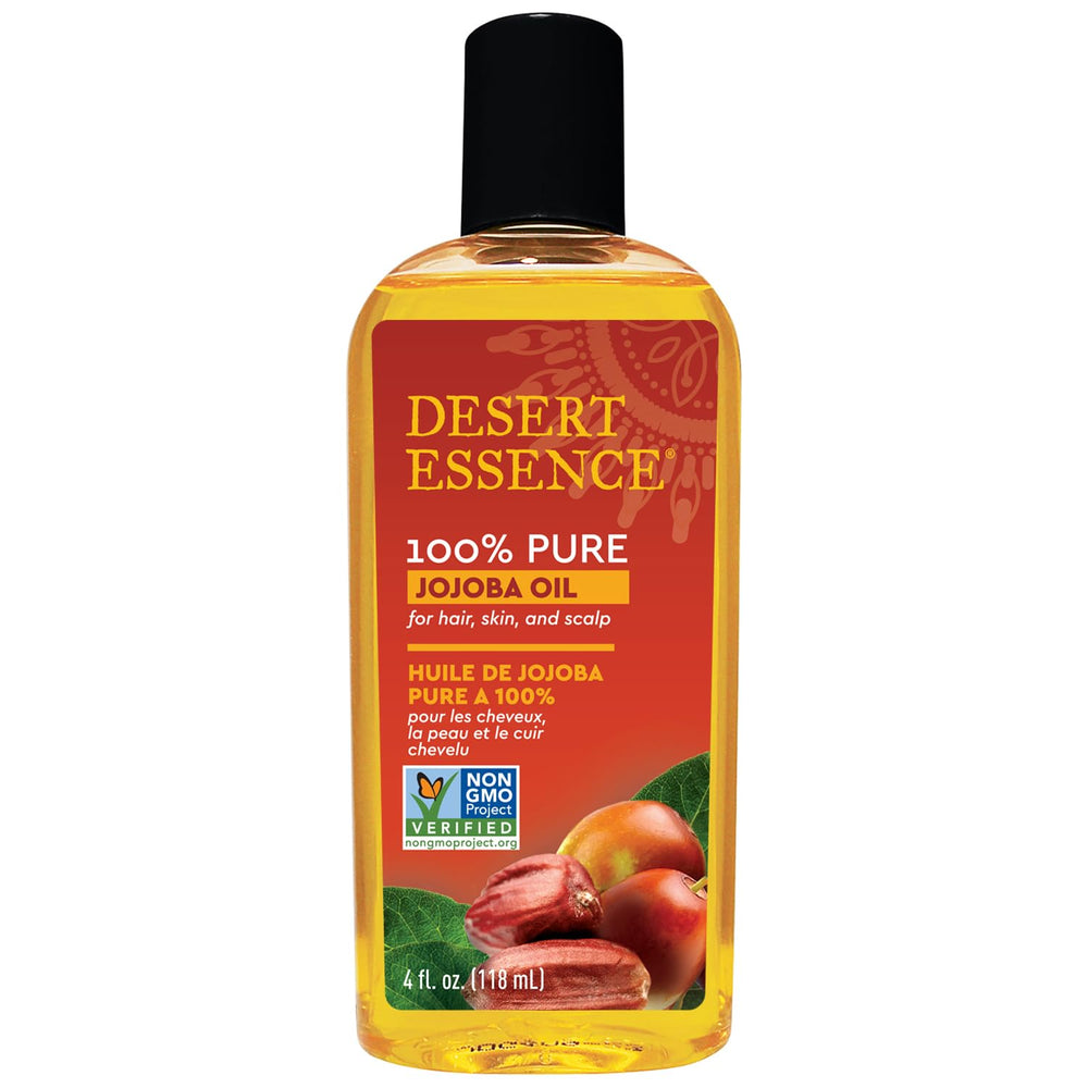 Desert Essence Aceite de Jojoba 100% puro en botella, hidrata la piel sin grasa.
