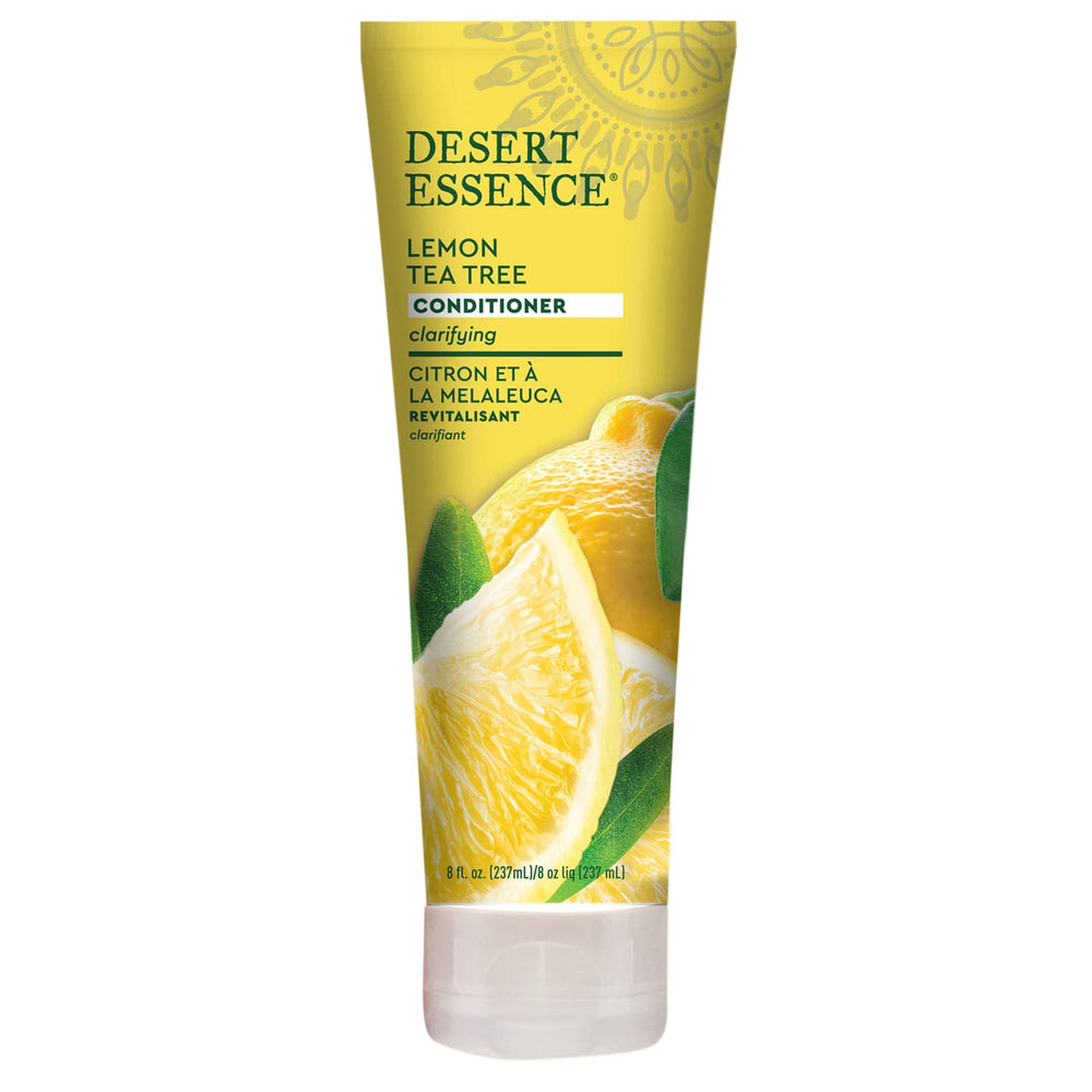 Desert Essence Acondicionador Limón Tea Tree: botella visible y aroma refrescante para cabello limpio.