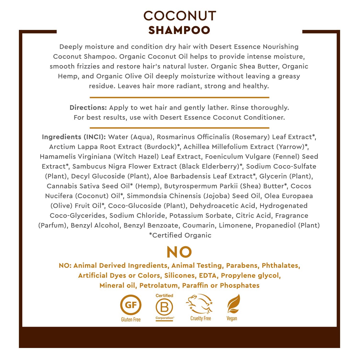 Desert Essence Champú Coco; aplicación en ducha para limpieza suave