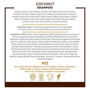 Desert Essence Champú Coco; aplicación en ducha para limpieza suave