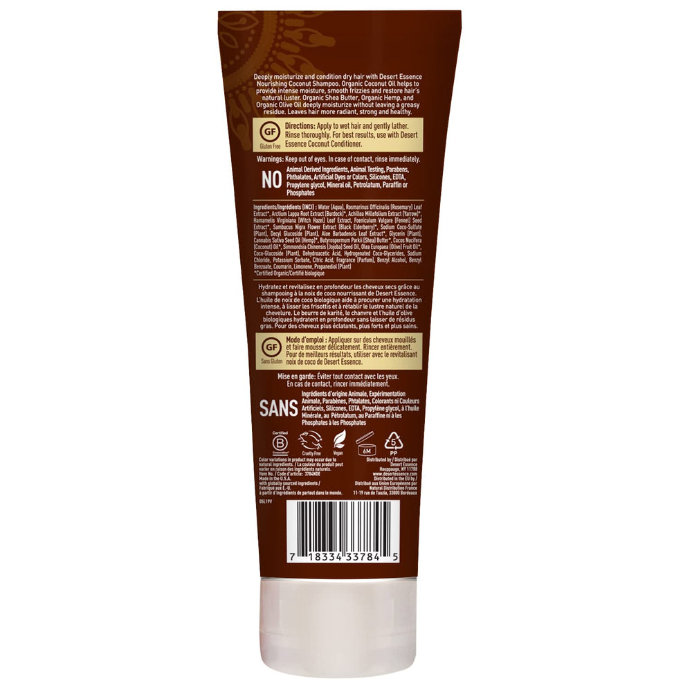 Desert Essence Champú Coco; textura cremosa que nutre sin residuo graso