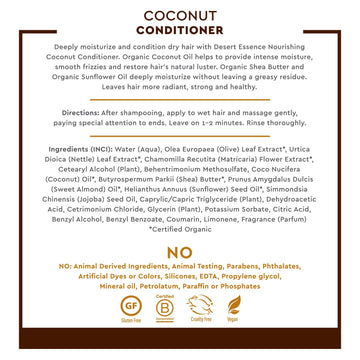 Desert Essence Coconut Conditioner aceite de girasol para brillo sedoso sin pesarlo.