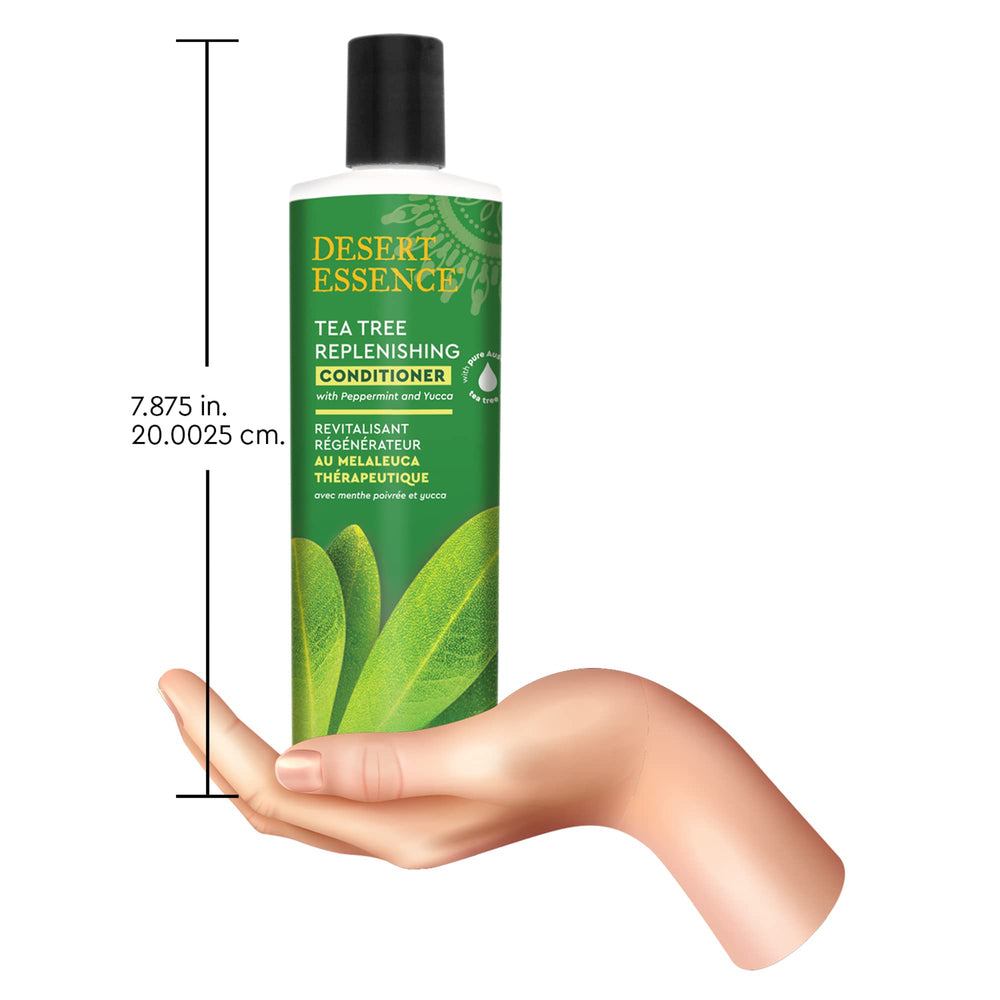 Desert Essence Tea Tree Condicionador, cabello desenredado y manejable al tacto.
