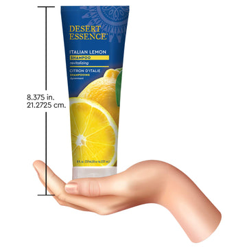 Desert Essence Italian Lemon Clarifying Shampoo splash conveys clean feel and vitality