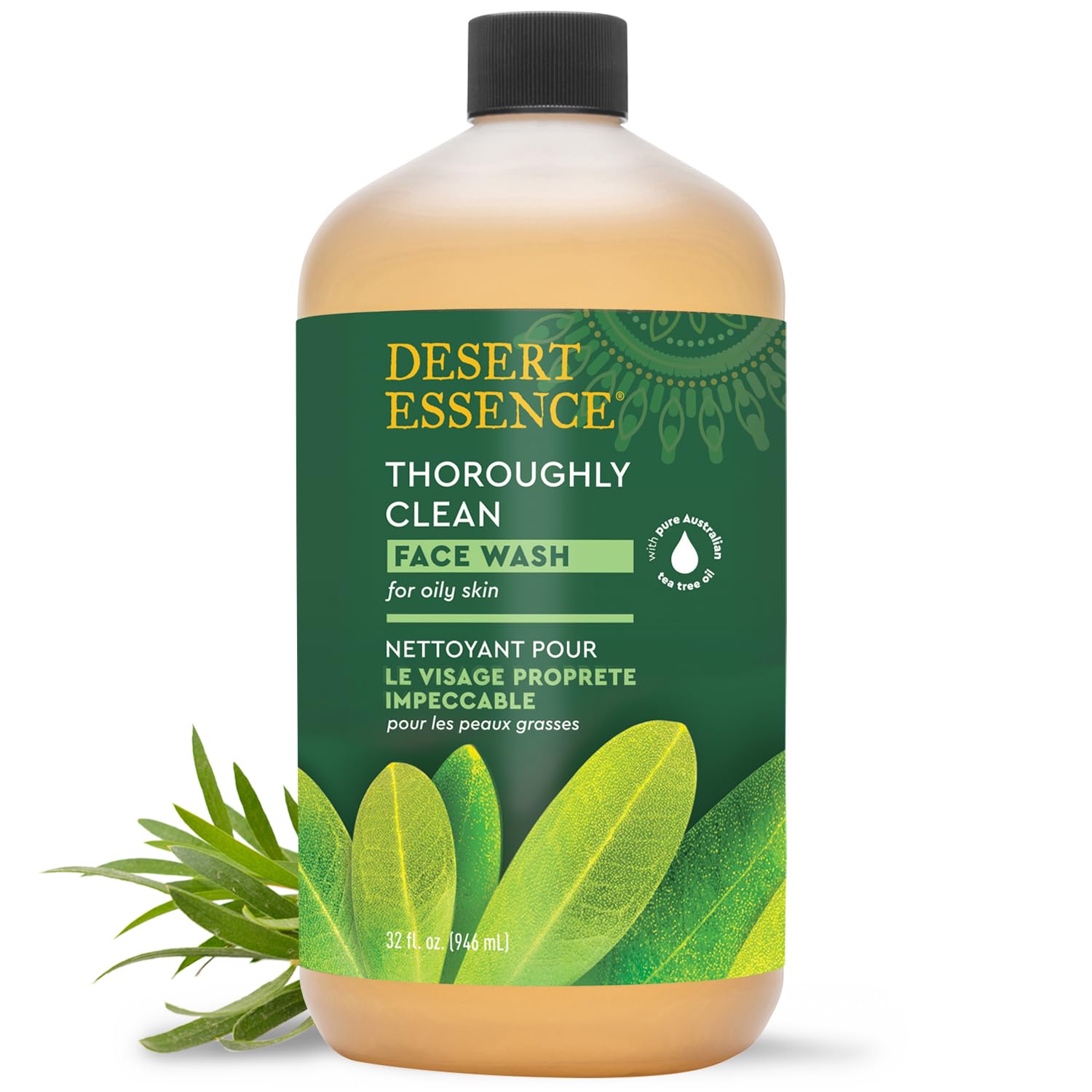 Desert Essence limpiador facial Tea Tree muestra la botella, promueve purificar poros y controlar grasa