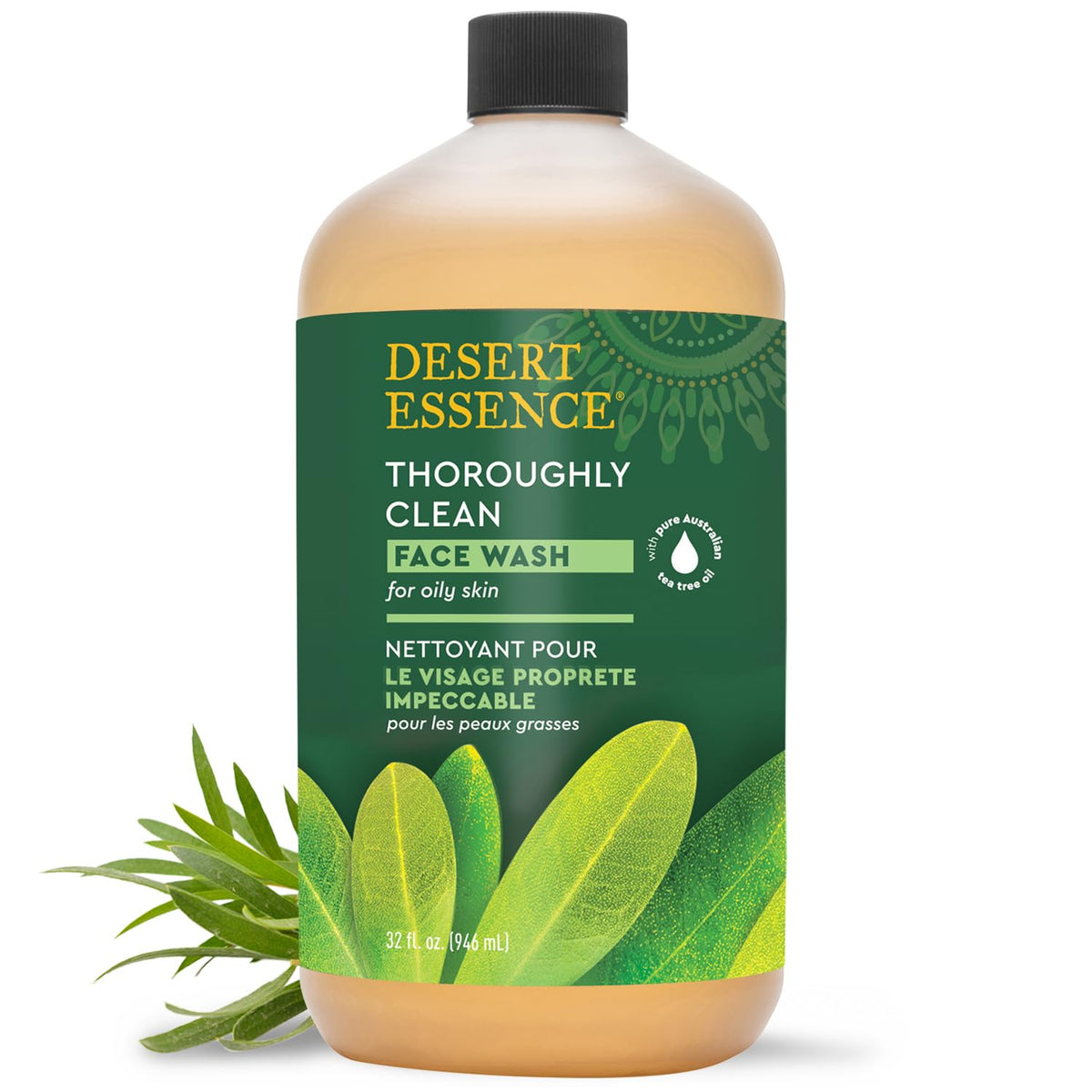 Desert Essence limpiador facial Tea Tree muestra la botella, promueve purificar poros y controlar grasa