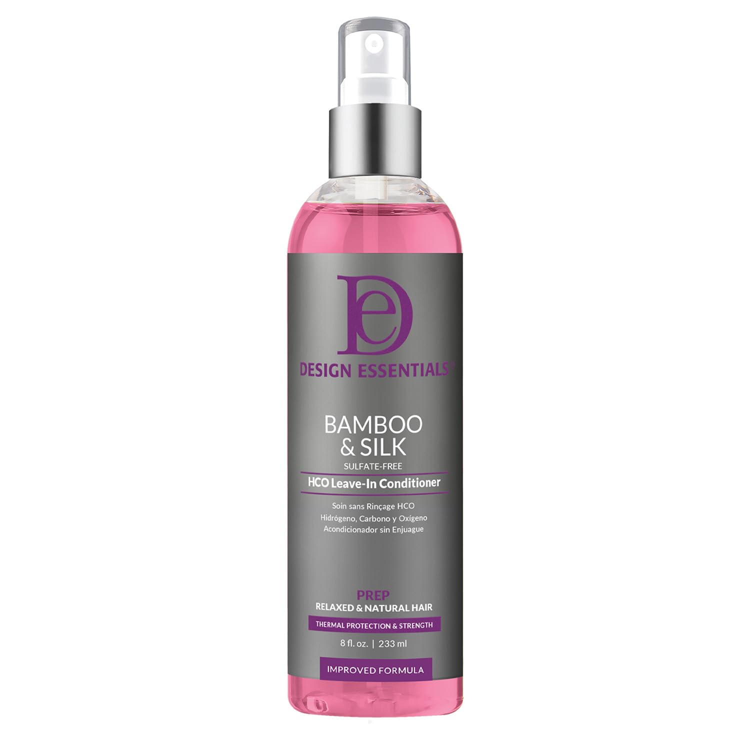 Design Essentials Bambú y Seda HCO Acondicionador sin enjuague, botella para protección térmica.